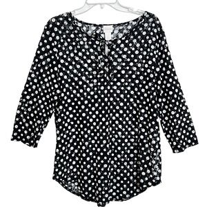 Chico's Womens Polka Dot Mesh Lace Tunic Top L 12  Black White Coastal Grandma